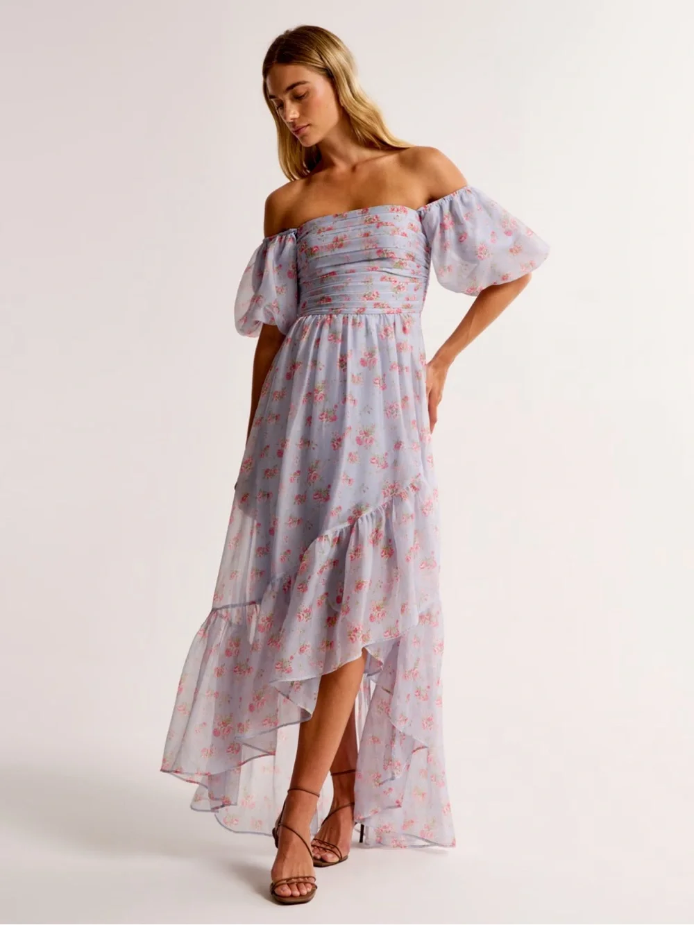 ABERCROMBIE & FITCH Lavender Pink Hi Lo Floral OTS Dress XXS Petite NWT KP $160